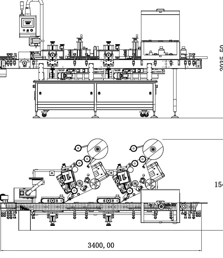 Two heads around the conveyor